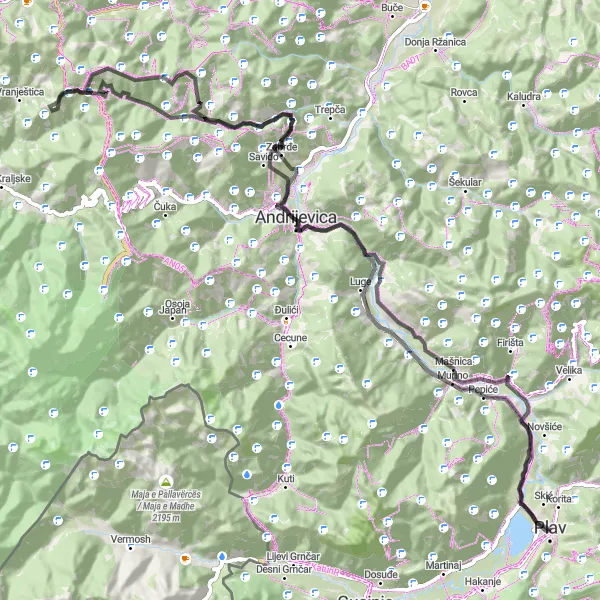 Map miniature of "The Scenic Mountain Route" cycling inspiration in Crna Gora, Montenegro. Generated by Tarmacs.app cycling route planner