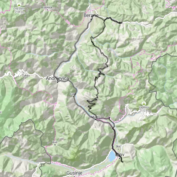 Map miniature of "Road Cycling Circuit with Enchanting Views" cycling inspiration in Crna Gora, Montenegro. Generated by Tarmacs.app cycling route planner
