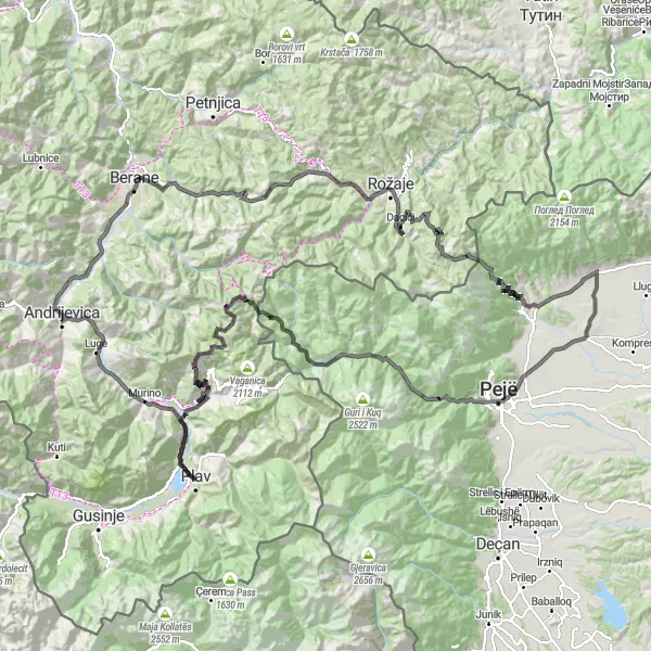 Map miniature of "The Road Less Traveled" cycling inspiration in Crna Gora, Montenegro. Generated by Tarmacs.app cycling route planner