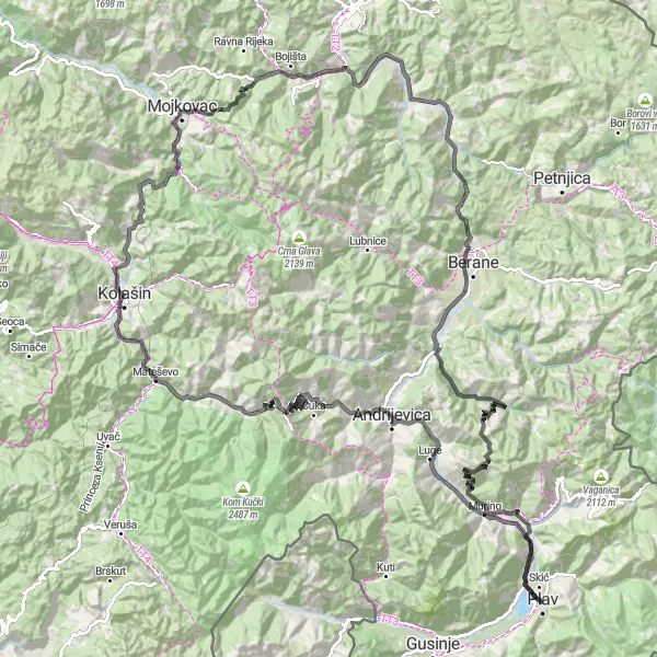 Map miniature of "Ultimate Road Cycling Challenge: Plav to Redžepagića kula" cycling inspiration in Crna Gora, Montenegro. Generated by Tarmacs.app cycling route planner
