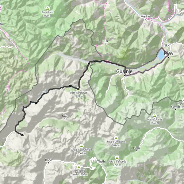 Map miniature of "Road Cycling from Plav to Somina" cycling inspiration in Crna Gora, Montenegro. Generated by Tarmacs.app cycling route planner