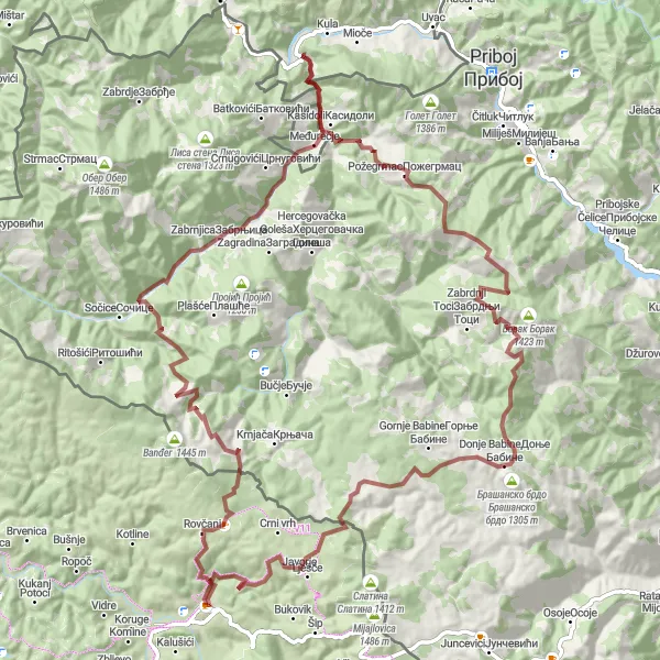 Map miniature of "Ustibar Challenge" cycling inspiration in Crna Gora, Montenegro. Generated by Tarmacs.app cycling route planner