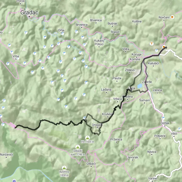 Map miniature of "Road Cycling Route to Vranje Brdo" cycling inspiration in Crna Gora, Montenegro. Generated by Tarmacs.app cycling route planner