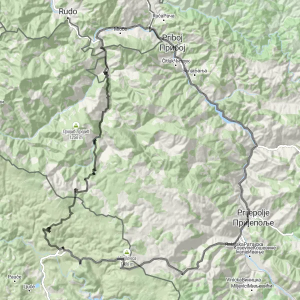 Map miniature of "Road Cycling Route to Bistrica" cycling inspiration in Crna Gora, Montenegro. Generated by Tarmacs.app cycling route planner