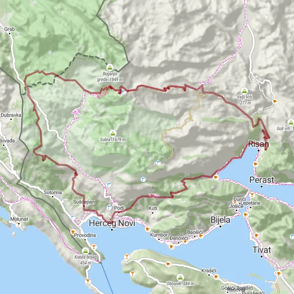 Map miniature of "The Gravel Adventure" cycling inspiration in Crna Gora, Montenegro. Generated by Tarmacs.app cycling route planner