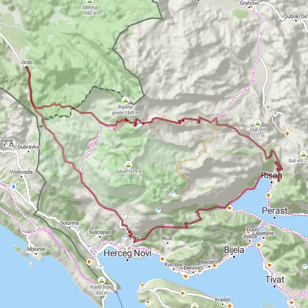 Map miniature of "Off-Road Adventure" cycling inspiration in Crna Gora, Montenegro. Generated by Tarmacs.app cycling route planner