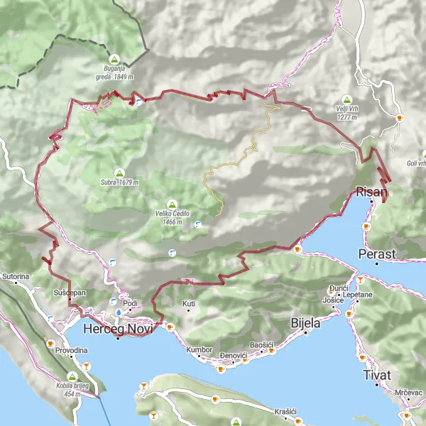 Map miniature of "Off-Road Wilderness" cycling inspiration in Crna Gora, Montenegro. Generated by Tarmacs.app cycling route planner