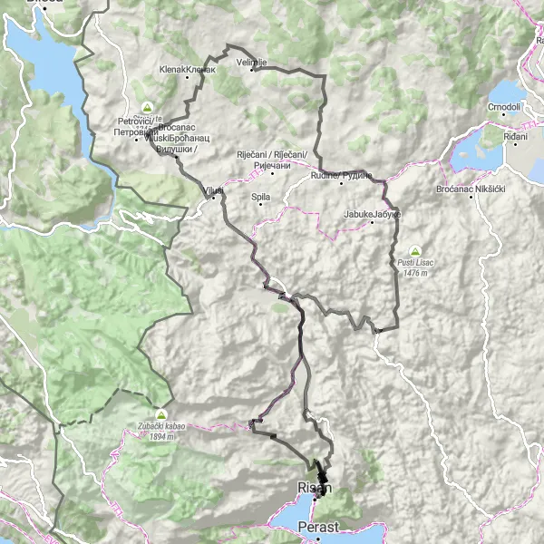 Map miniature of "The Majestic Mountain Loop" cycling inspiration in Crna Gora, Montenegro. Generated by Tarmacs.app cycling route planner
