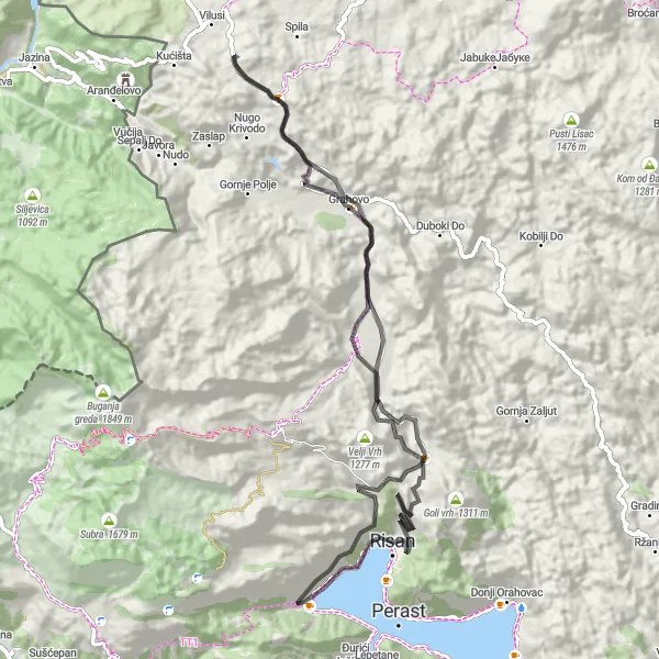 Map miniature of "Mountain Serenity" cycling inspiration in Crna Gora, Montenegro. Generated by Tarmacs.app cycling route planner