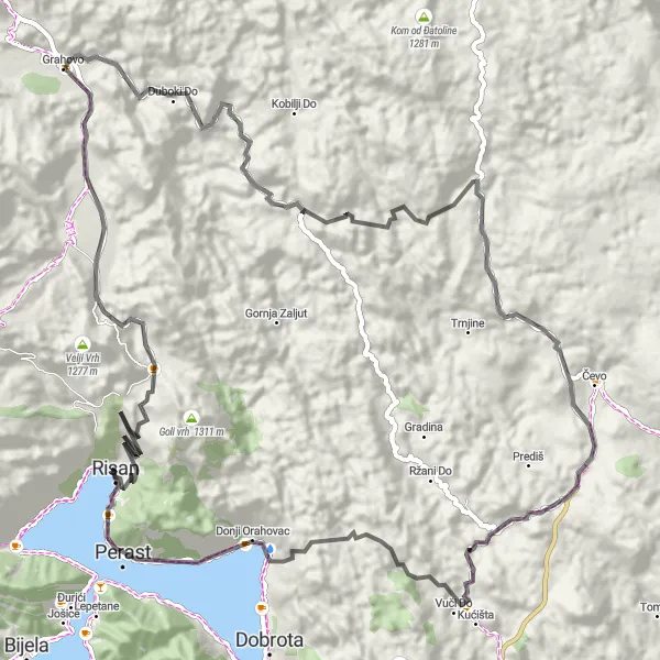 Map miniature of "Ultimate Mountain Challenge" cycling inspiration in Crna Gora, Montenegro. Generated by Tarmacs.app cycling route planner