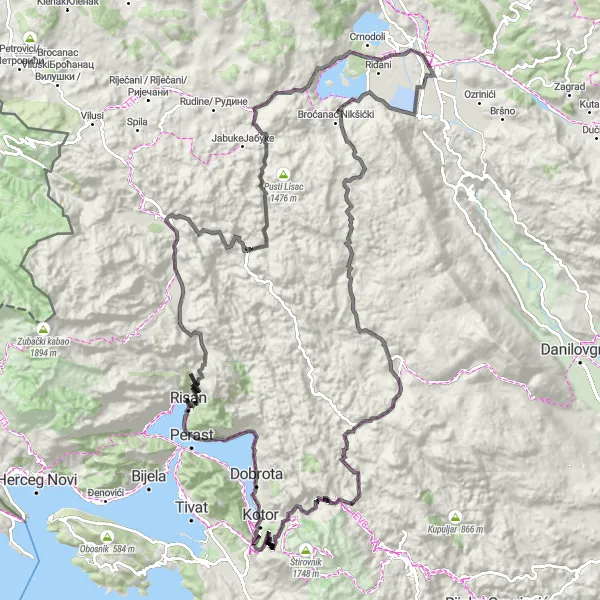 Map miniature of "Scenic Coastal Road" cycling inspiration in Crna Gora, Montenegro. Generated by Tarmacs.app cycling route planner