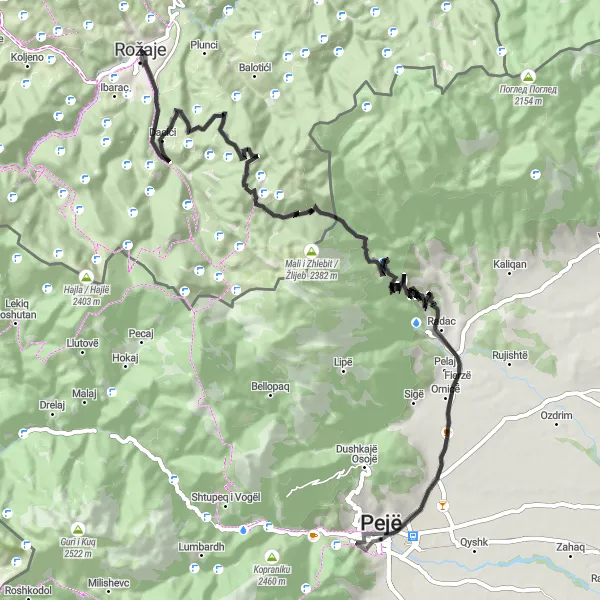 Map miniature of "Rožaje - Radac Road Route" cycling inspiration in Crna Gora, Montenegro. Generated by Tarmacs.app cycling route planner
