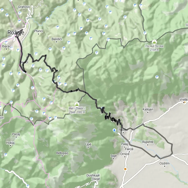 Map miniature of "Rožaje Exploration" cycling inspiration in Crna Gora, Montenegro. Generated by Tarmacs.app cycling route planner