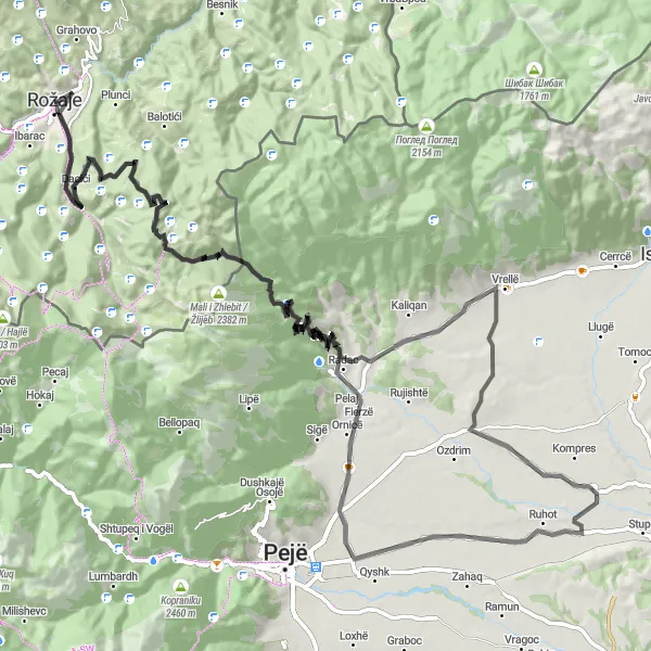 Map miniature of "The Mountainous Challenge" cycling inspiration in Crna Gora, Montenegro. Generated by Tarmacs.app cycling route planner