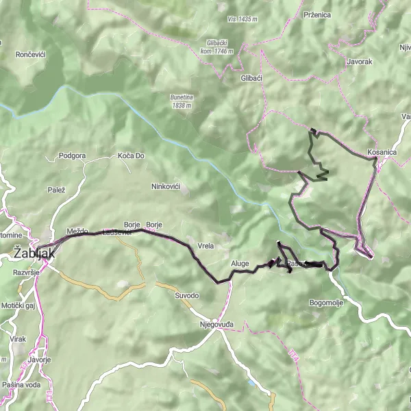 Map miniature of "Nature's Beauty" cycling inspiration in Crna Gora, Montenegro. Generated by Tarmacs.app cycling route planner