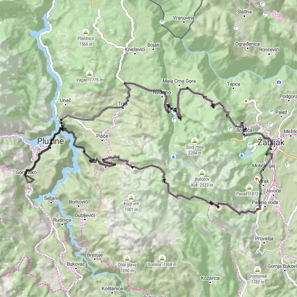 Map miniature of "Žabljak to Panorama Sedlo" cycling inspiration in Crna Gora, Montenegro. Generated by Tarmacs.app cycling route planner