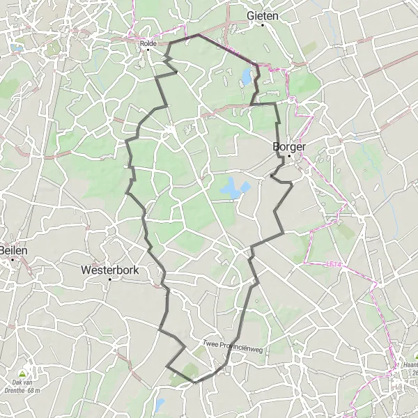 Map miniature of "Elp and Natural Wonders Road Cycling Tour" cycling inspiration in Drenthe, Netherlands. Generated by Tarmacs.app cycling route planner