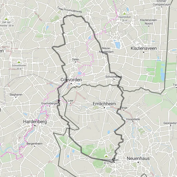 Map miniature of "Aalden and Surroundings Road Cycling Route" cycling inspiration in Drenthe, Netherlands. Generated by Tarmacs.app cycling route planner