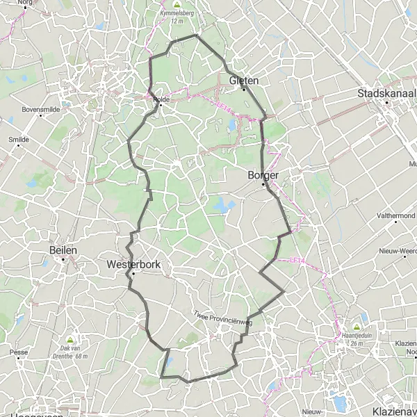 Miniatuurkaart van de fietsinspiratie "Historische roadtrip door Drenthe" in Drenthe, Netherlands. Gemaakt door de Tarmacs.app fietsrouteplanner