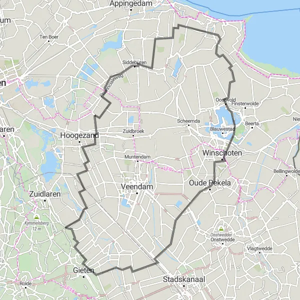 Miniatuurkaart van de fietsinspiratie "Ontdek de historie van Oost-Groningen" in Drenthe, Netherlands. Gemaakt door de Tarmacs.app fietsrouteplanner