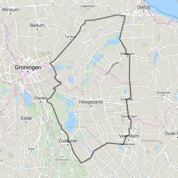 Miniatuurkaart van de fietsinspiratie "Wegroute van Annen naar Spijkerboor en terug" in Drenthe, Netherlands. Gemaakt door de Tarmacs.app fietsrouteplanner