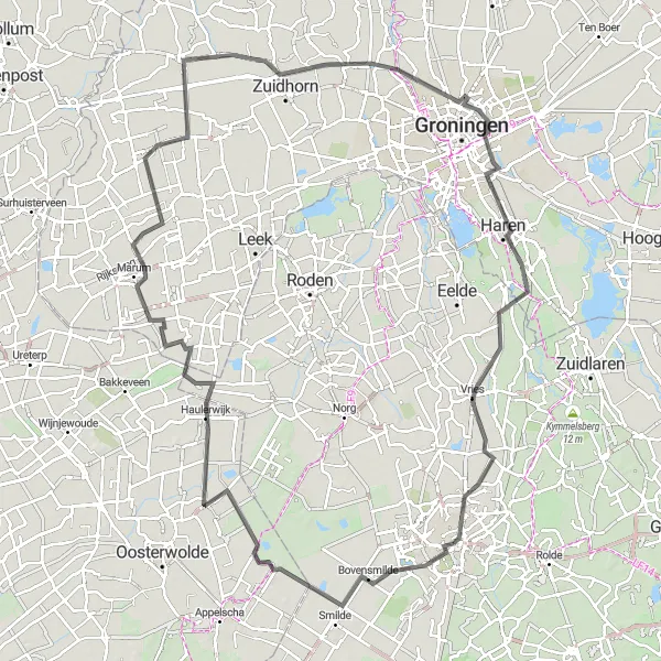 Map miniature of "Architektron Urania Ride" cycling inspiration in Drenthe, Netherlands. Generated by Tarmacs.app cycling route planner