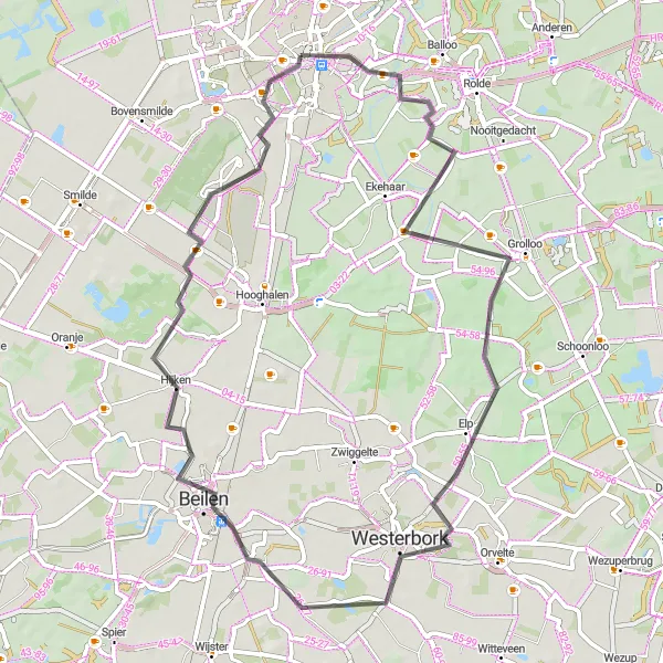 Map miniature of "Grolloo Explorer" cycling inspiration in Drenthe, Netherlands. Generated by Tarmacs.app cycling route planner