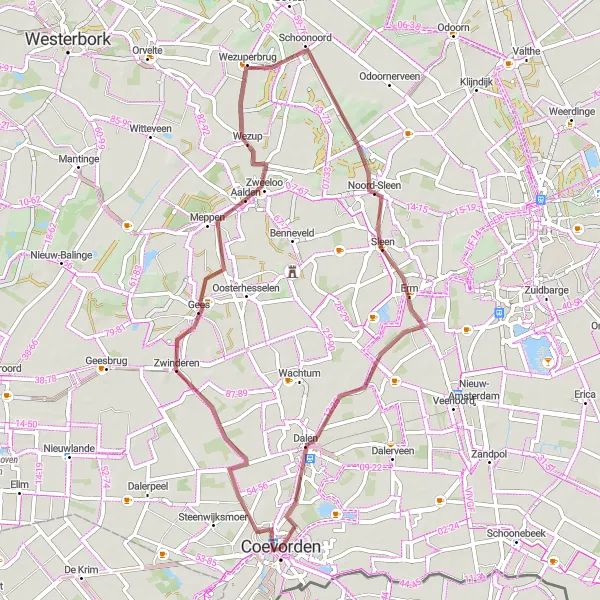 Map miniature of "The Gees and Dalen Gravel Tour" cycling inspiration in Drenthe, Netherlands. Generated by Tarmacs.app cycling route planner