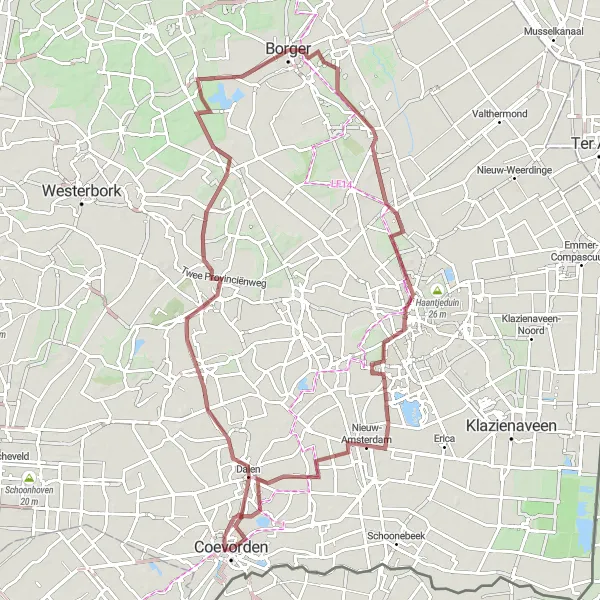 Miniatuurkaart van de fietsinspiratie "Gravelroute Dalen - Exloo - Veenoord" in Drenthe, Netherlands. Gemaakt door de Tarmacs.app fietsrouteplanner