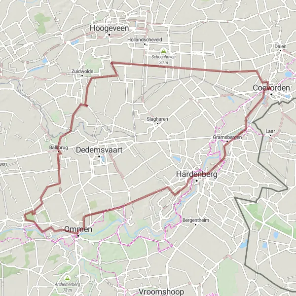 Map miniature of "Hardenberg and Zeesse" cycling inspiration in Drenthe, Netherlands. Generated by Tarmacs.app cycling route planner