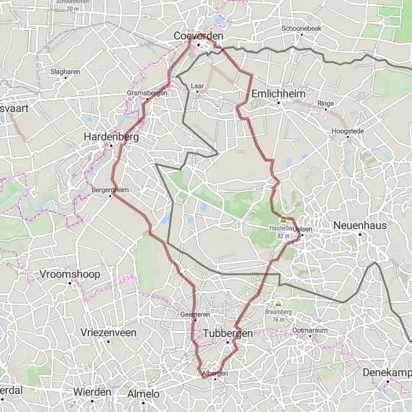 Map miniature of "The Albergen Gravel Adventure" cycling inspiration in Drenthe, Netherlands. Generated by Tarmacs.app cycling route planner