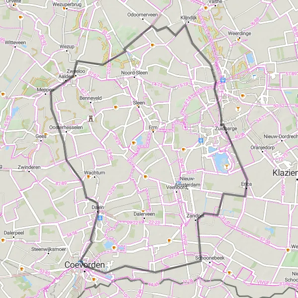 Map miniature of "Dalen and Zweeloo" cycling inspiration in Drenthe, Netherlands. Generated by Tarmacs.app cycling route planner