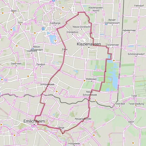 Miniatuurkaart van de fietsinspiratie "Gravelroute vanuit Barger-Oosterveld" in Drenthe, Netherlands. Gemaakt door de Tarmacs.app fietsrouteplanner