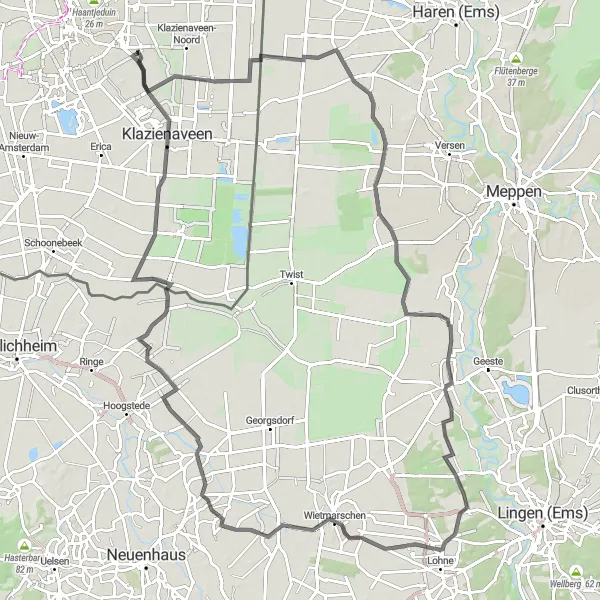 Map miniature of "Discover Klazienaveen and Beyond" cycling inspiration in Drenthe, Netherlands. Generated by Tarmacs.app cycling route planner