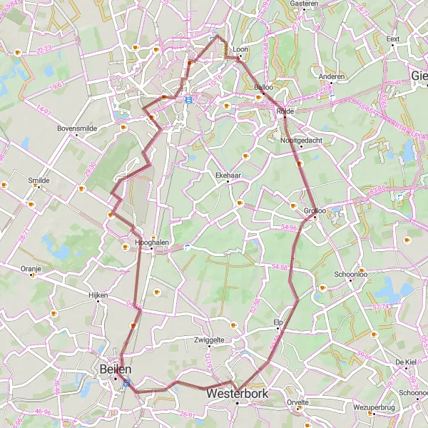 Map miniature of "Picturesque Villages and Natural Delights" cycling inspiration in Drenthe, Netherlands. Generated by Tarmacs.app cycling route planner