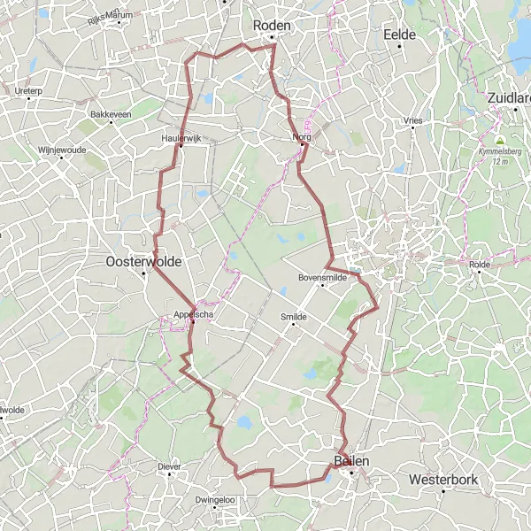 Map miniature of "Gravel and Greenery" cycling inspiration in Drenthe, Netherlands. Generated by Tarmacs.app cycling route planner