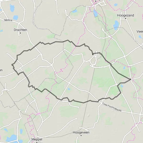 Miniatuurkaart van de fietsinspiratie "Historische & Landelijke Schoonheden van Drenthe" in Drenthe, Netherlands. Gemaakt door de Tarmacs.app fietsrouteplanner