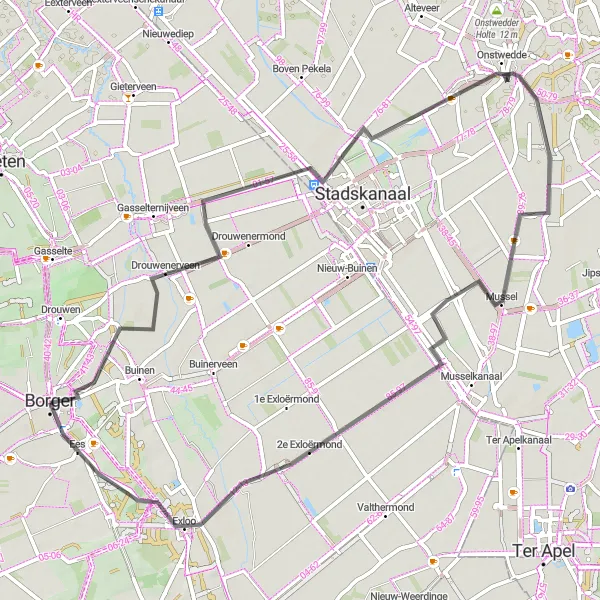 Map miniature of "Hidden Gems of Borger and Beyond" cycling inspiration in Drenthe, Netherlands. Generated by Tarmacs.app cycling route planner