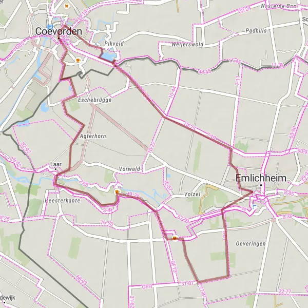 Miniatuurkaart van de fietsinspiratie "Grensoverschrijdend avontuur naar Emlichheim" in Drenthe, Netherlands. Gemaakt door de Tarmacs.app fietsrouteplanner