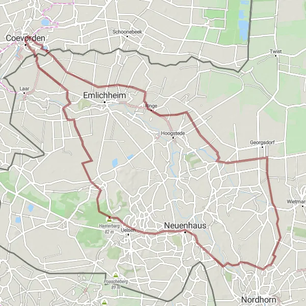 Miniatuurkaart van de fietsinspiratie "Gravelpad rond Kasteel Coevorden" in Drenthe, Netherlands. Gemaakt door de Tarmacs.app fietsrouteplanner