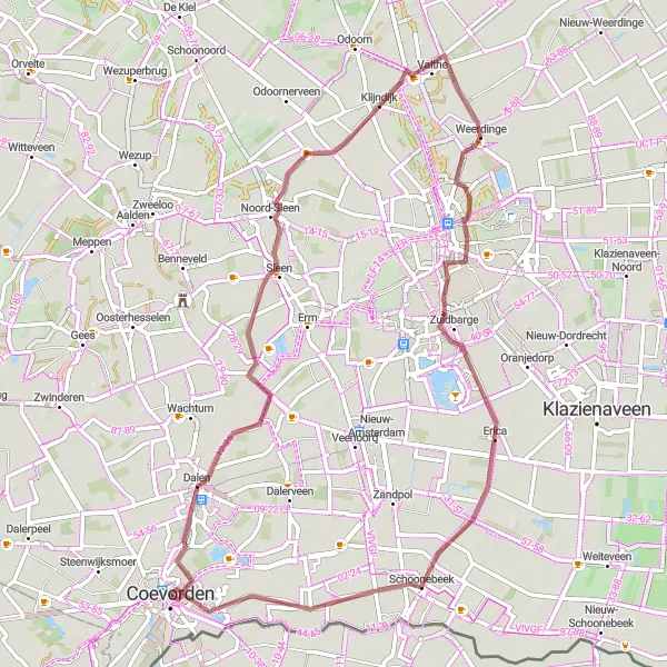 Map miniature of "Serene Countryside" cycling inspiration in Drenthe, Netherlands. Generated by Tarmacs.app cycling route planner