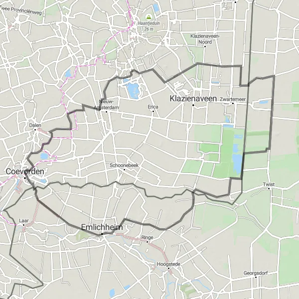 Map miniature of "Historical Coevorden" cycling inspiration in Drenthe, Netherlands. Generated by Tarmacs.app cycling route planner