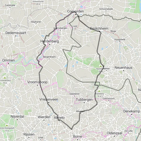 Map miniature of "The Road to Holthone" cycling inspiration in Drenthe, Netherlands. Generated by Tarmacs.app cycling route planner