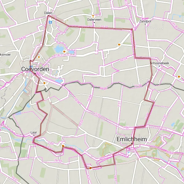 Map miniature of "Dalen to Coevorden Gravel Route" cycling inspiration in Drenthe, Netherlands. Generated by Tarmacs.app cycling route planner