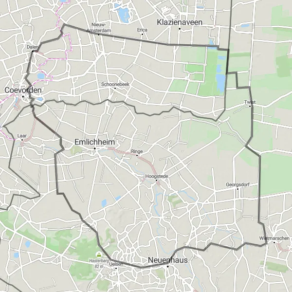 Map miniature of "Challenging Climbs and Beautiful Scenery" cycling inspiration in Drenthe, Netherlands. Generated by Tarmacs.app cycling route planner