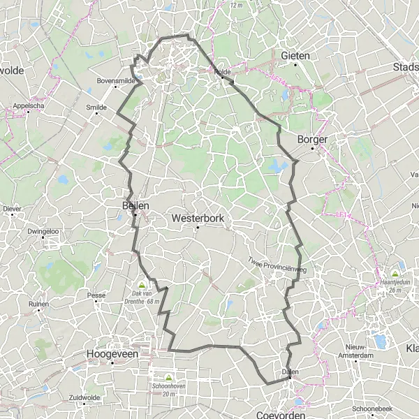 Map miniature of "From Geesbrug to Wachtum: a Scenic Adventure" cycling inspiration in Drenthe, Netherlands. Generated by Tarmacs.app cycling route planner