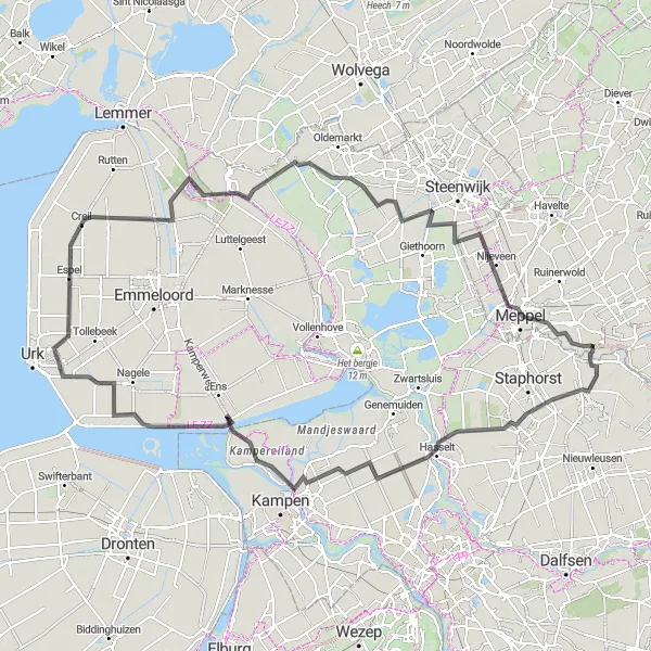 Map miniature of "De Wijk to Creil Route" cycling inspiration in Drenthe, Netherlands. Generated by Tarmacs.app cycling route planner