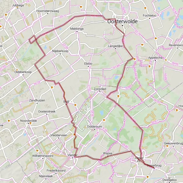 Map miniature of "Scenic Gravel Tour of Drenthe" cycling inspiration in Drenthe, Netherlands. Generated by Tarmacs.app cycling route planner