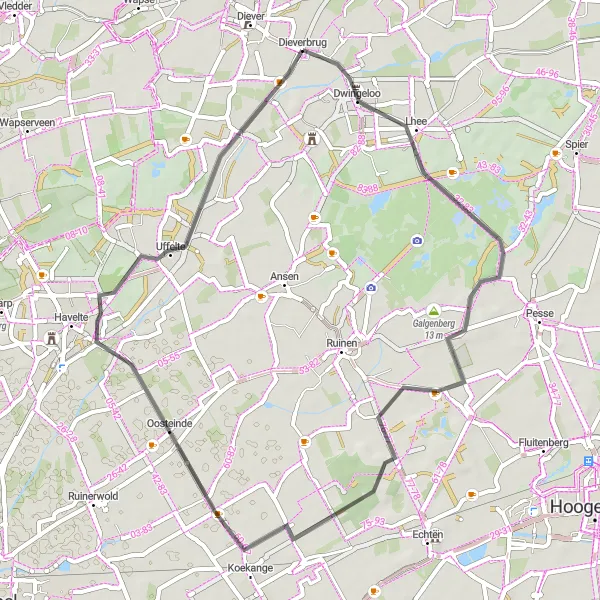 Map miniature of "Anholt - Uffelte Loop" cycling inspiration in Drenthe, Netherlands. Generated by Tarmacs.app cycling route planner