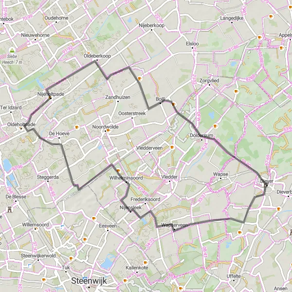 Map miniature of "The Drenthe Countryside" cycling inspiration in Drenthe, Netherlands. Generated by Tarmacs.app cycling route planner